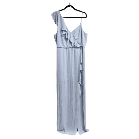 BCBGMAXAZRIA Asymmetrical Neck Ruffle Maxi Dress Blue 16 - Picture 3 of 8